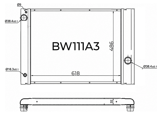 Радиатор охлаждения двигателя Gerat BW111A3 цельноалюминиевый