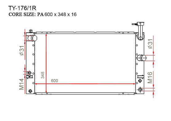 Радиатор охлаждения двигателя Gerat TY-176/1R цельноалюминиевый